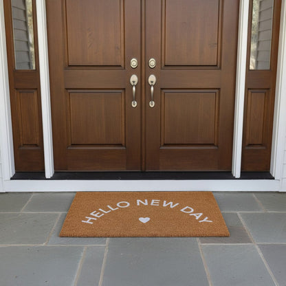 17" X 29" Brown And White Hello New Day Outdoor Coir Door Mat HomeRoots