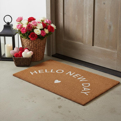 17" X 29" Brown And White Hello New Day Outdoor Coir Door Mat HomeRoots