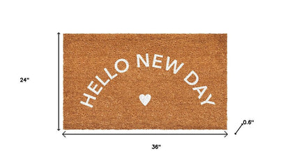 17" X 29" Brown And White Hello New Day Outdoor Coir Door Mat HomeRoots