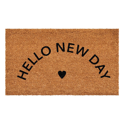 17" X 29" Brown And Black Hello New Day Outdoor Coir Door Mat HomeRoots