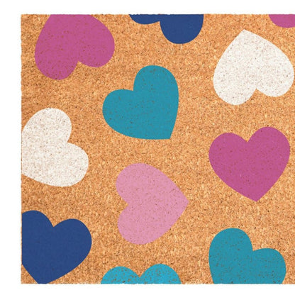 17" X 29" Brown Blue Navy Blue And Light Pink Hearts Outdoor Coir Door Mat HomeRoots