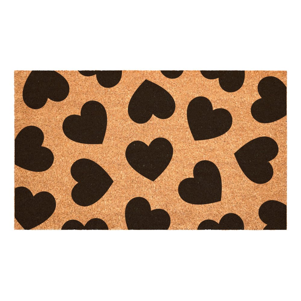 17" X 29" Brown And Black Hearts Outdoor Coir Door Mat HomeRoots