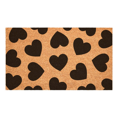 17" X 29" Brown And Black Hearts Outdoor Coir Door Mat HomeRoots