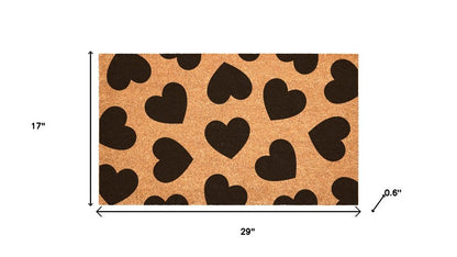 17" X 29" Brown And Black Hearts Outdoor Coir Door Mat HomeRoots