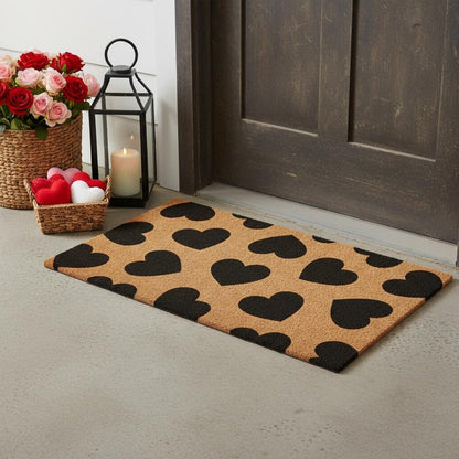 17" X 29" Brown And Black Hearts Outdoor Coir Door Mat HomeRoots
