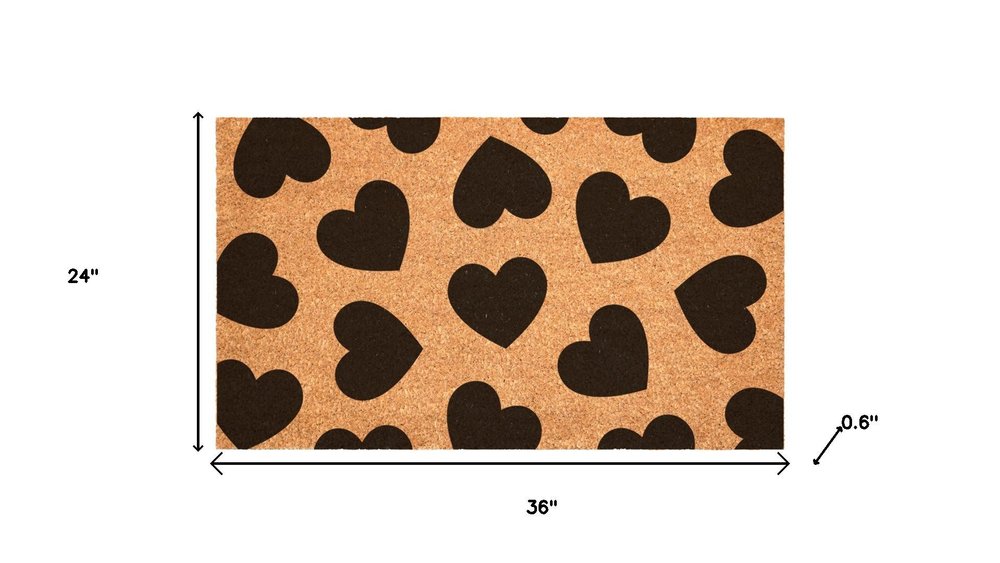 17" X 29" Brown And Black Hearts Outdoor Coir Door Mat HomeRoots