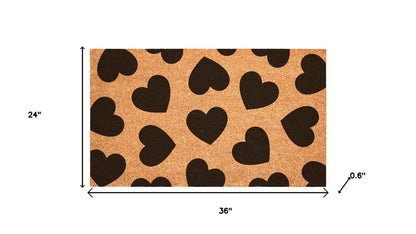 17" X 29" Brown And Black Hearts Outdoor Coir Door Mat HomeRoots