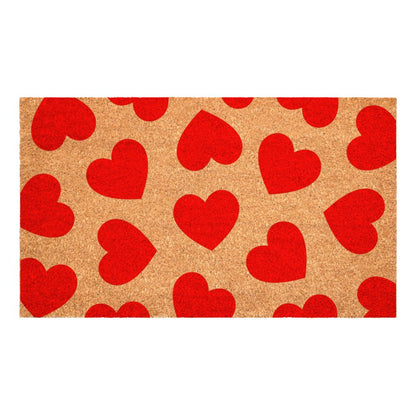17" X 29" Brown And Red Hearts Outdoor Coir Door Mat HomeRoots