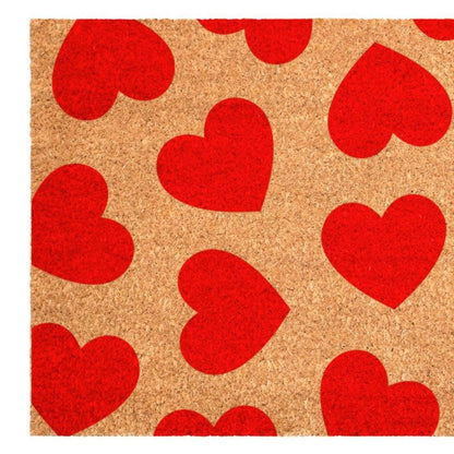 17" X 29" Brown And Red Hearts Outdoor Coir Door Mat HomeRoots