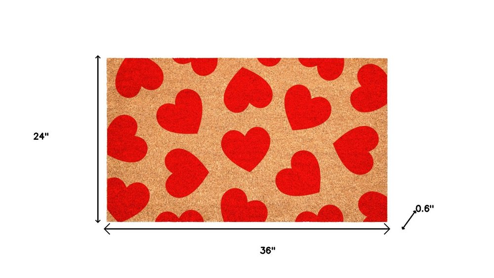 17" X 29" Brown And Red Hearts Outdoor Coir Door Mat — view 8