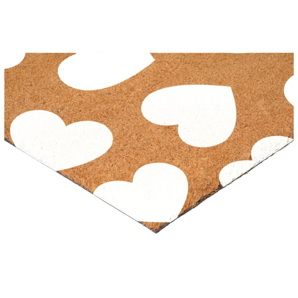 17" X 29" Brown And White Hearts Outdoor Coir Door Mat HomeRoots