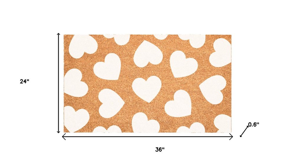 17" X 29" Brown And White Hearts Outdoor Coir Door Mat HomeRoots