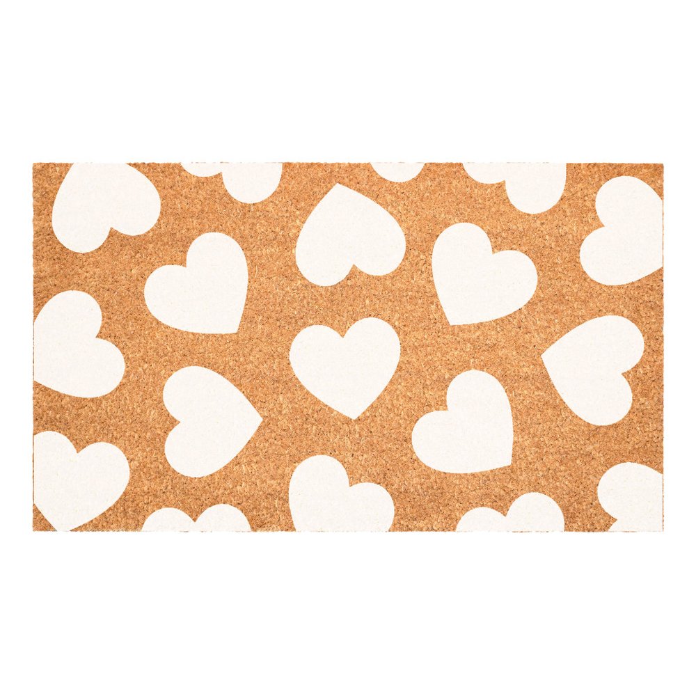 17" X 29" Brown And White Hearts Outdoor Coir Door Mat HomeRoots