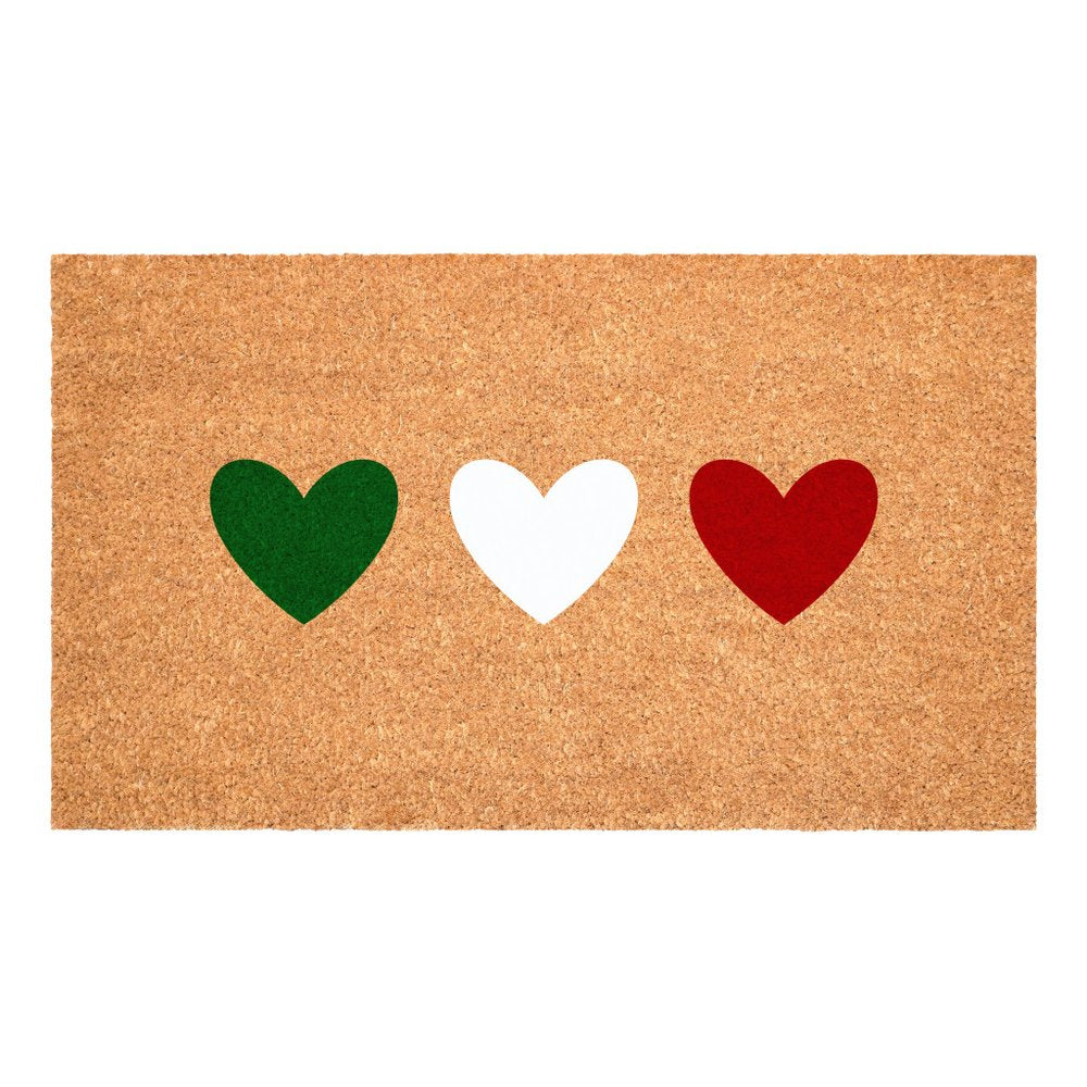 17" X 29" Brown Green White And Red Three Hearts Outdoor Coir Door Mat — view 2