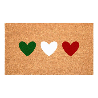 17" X 29" Brown Green White And Red Three Hearts Outdoor Coir Door Mat HomeRoots