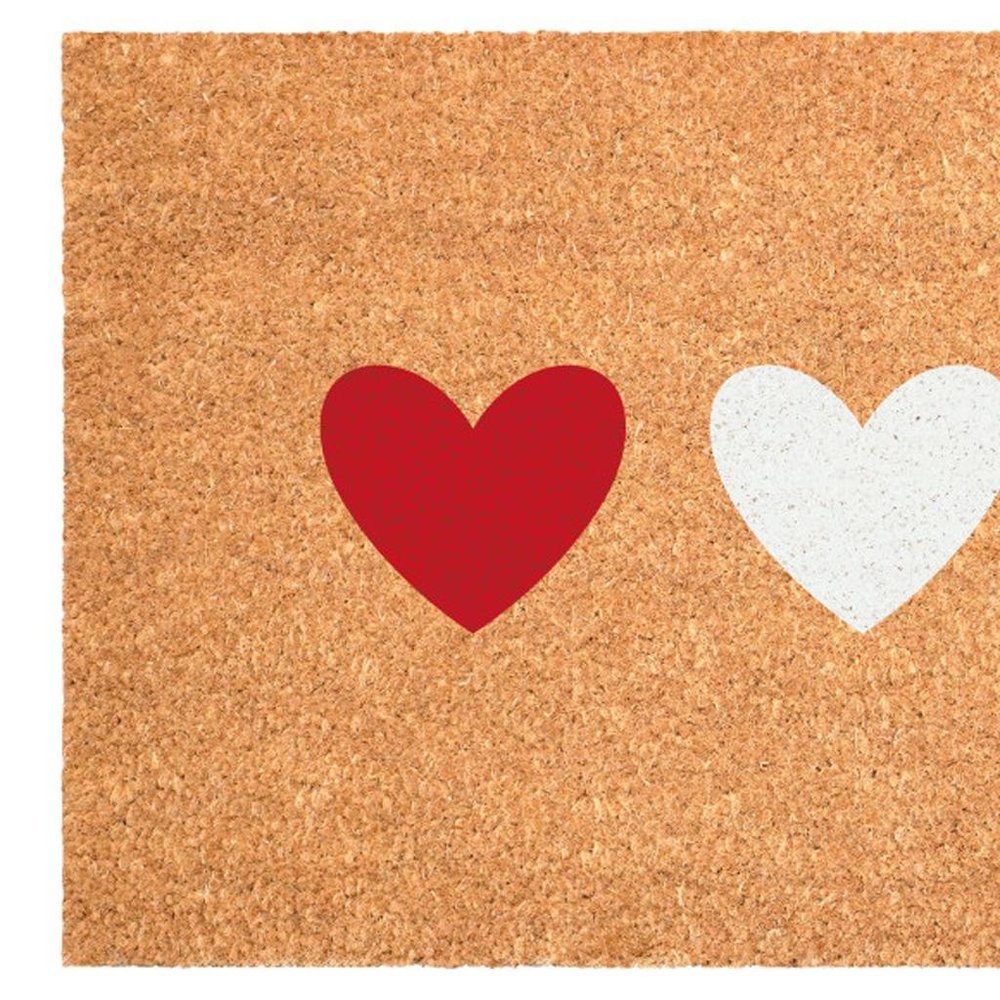17" X 29" Brown Red White And Blue Three Hearts Outdoor Coir Door Mat HomeRoots
