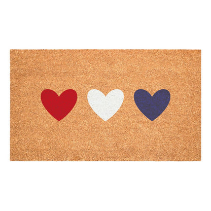 17" X 29" Brown Red White And Blue Three Hearts Outdoor Coir Door Mat HomeRoots