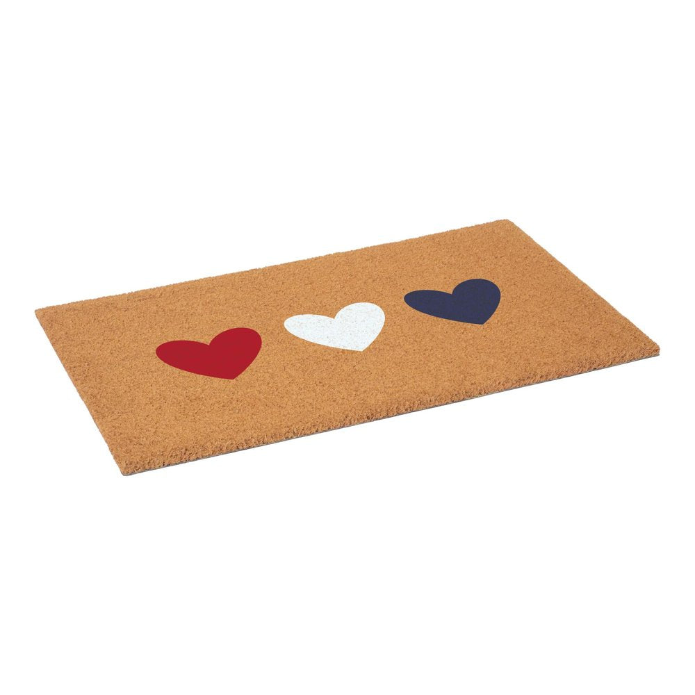 17" X 29" Brown Red White And Blue Three Hearts Outdoor Coir Door Mat — view 4