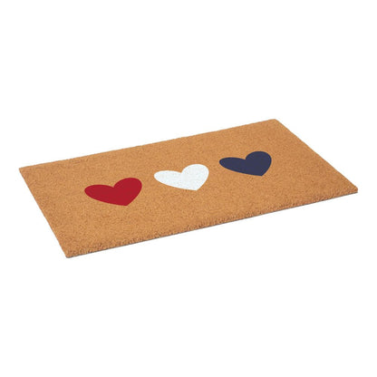 17" X 29" Brown Red White And Blue Three Hearts Outdoor Coir Door Mat HomeRoots