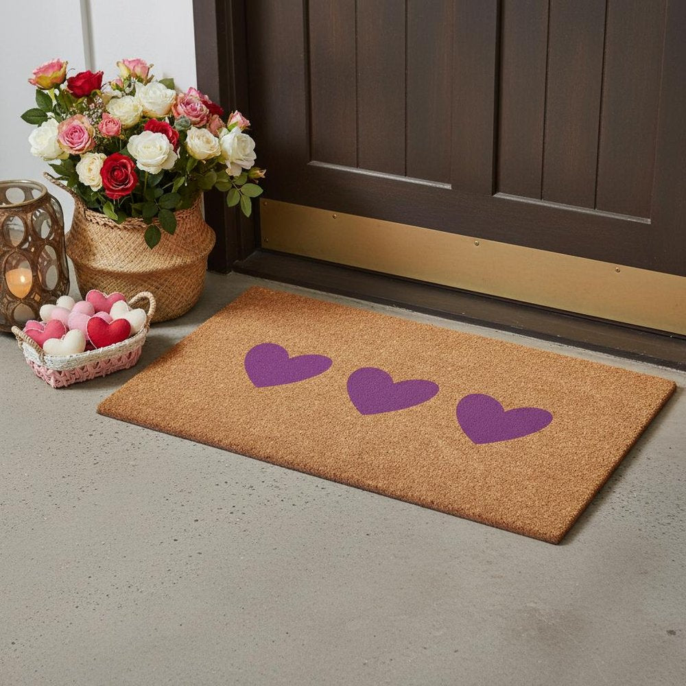 17" X 29" Brown And Pink Three Hearts Outdoor Coir Door Mat — view 1