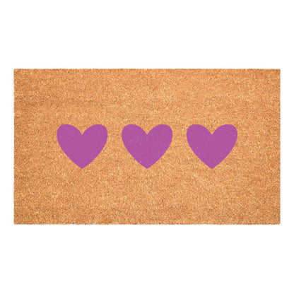 17" X 29" Brown And Pink Three Hearts Outdoor Coir Door Mat HomeRoots