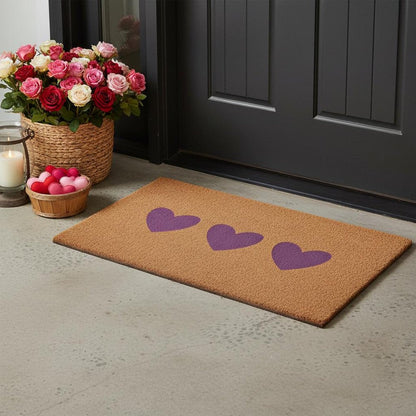 17" X 29" Brown And Pink Three Hearts Outdoor Coir Door Mat HomeRoots
