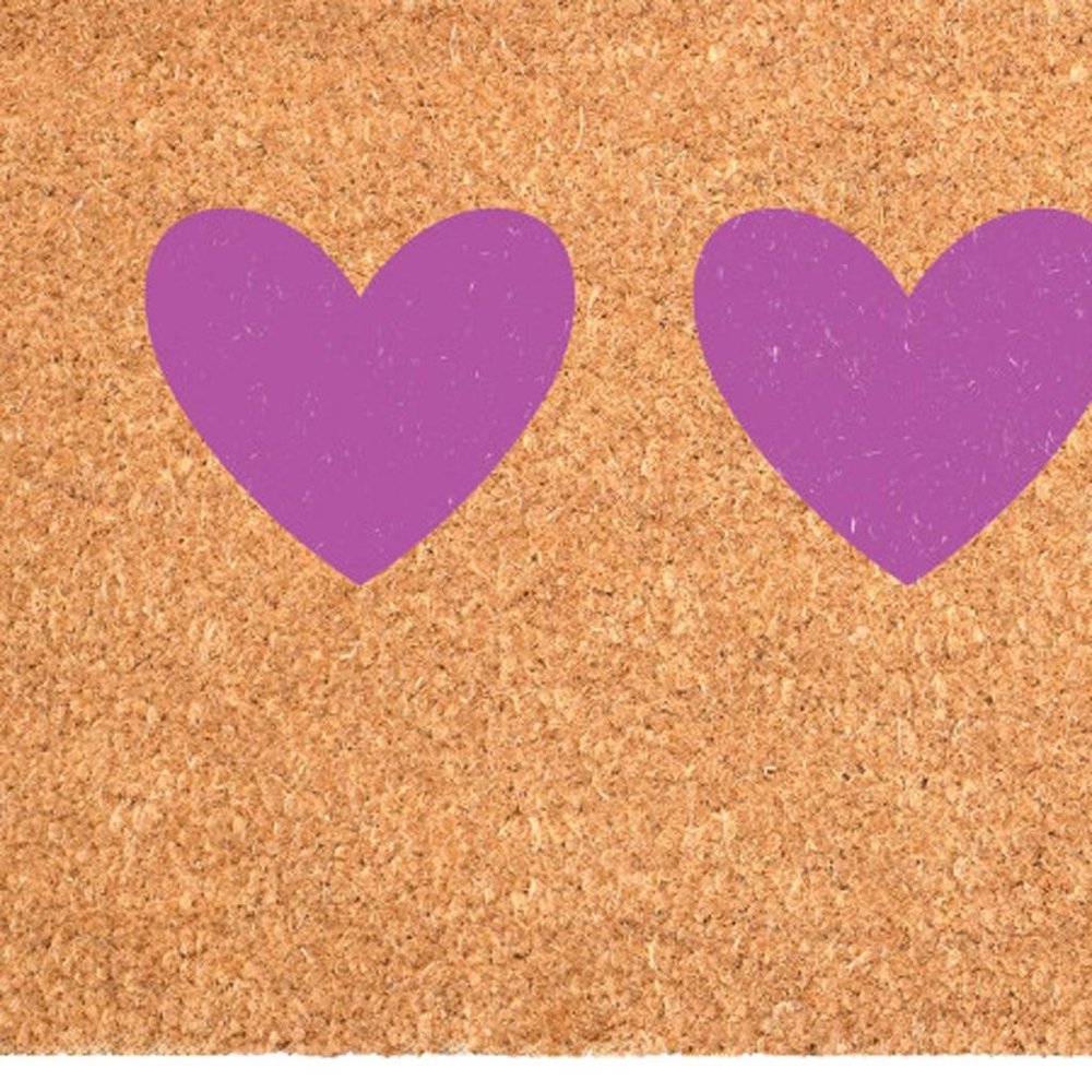 17" X 29" Brown And Pink Three Hearts Outdoor Coir Door Mat HomeRoots