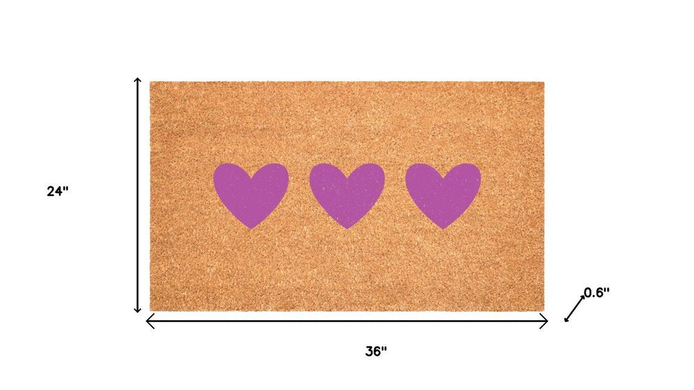 17" X 29" Brown And Pink Three Hearts Outdoor Coir Door Mat HomeRoots