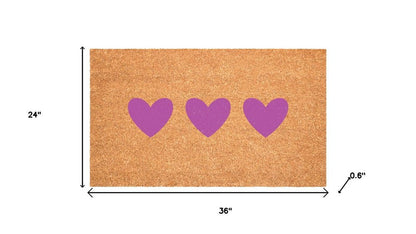 17" X 29" Brown And Pink Three Hearts Outdoor Coir Door Mat HomeRoots