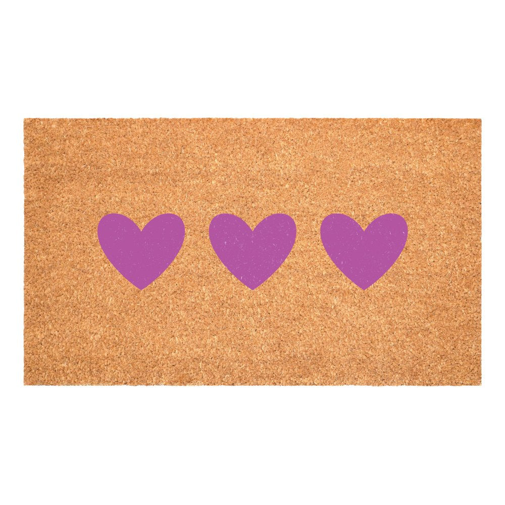 17" X 29" Brown And Pink Three Hearts Outdoor Coir Door Mat HomeRoots