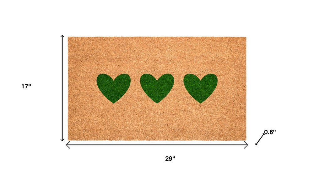 17" X 29" Brown And Green Three Hearts Outdoor Coir Door Mat — view 5