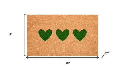 17" X 29" Brown And Green Three Hearts Outdoor Coir Door Mat HomeRoots