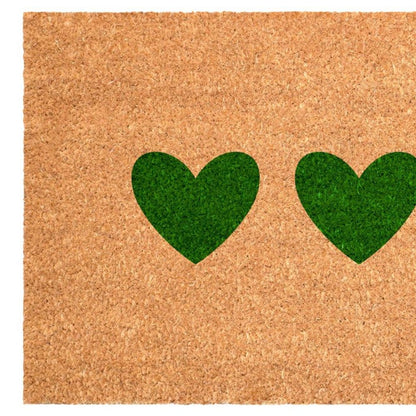 17" X 29" Brown And Green Three Hearts Outdoor Coir Door Mat HomeRoots