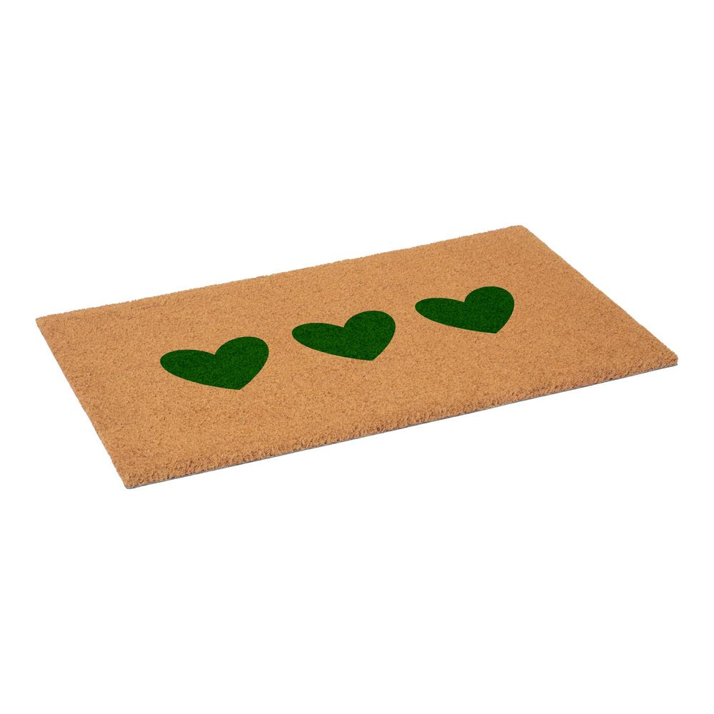 17" X 29" Brown And Green Three Hearts Outdoor Coir Door Mat HomeRoots