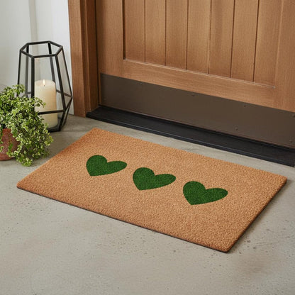 17" X 29" Brown And Green Three Hearts Outdoor Coir Door Mat HomeRoots