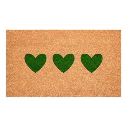 17" X 29" Brown And Green Three Hearts Outdoor Coir Door Mat HomeRoots
