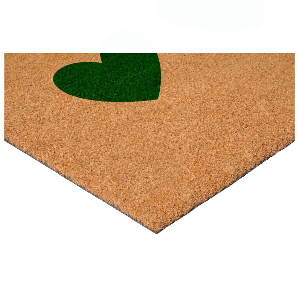 17" X 29" Brown And Green Three Hearts Outdoor Coir Door Mat HomeRoots