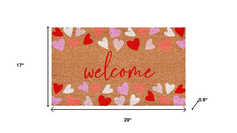 17" X 29" Brown Pink Red And White Hearts Welcome Outdoor Coir Door Mat — view 5