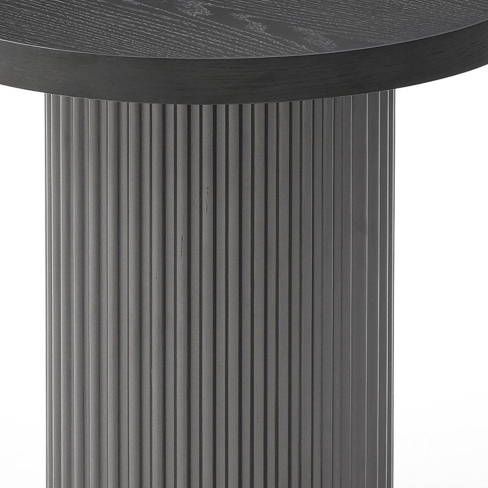 18" Dark Gray Wood Round Pedestal End Table HomeRoots