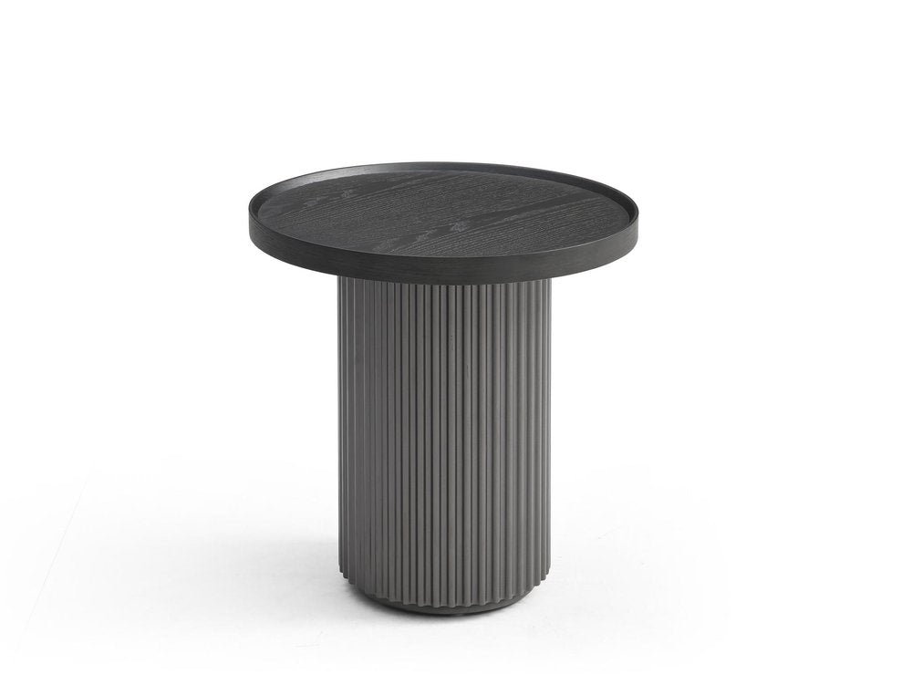 18" Dark Gray Wood Round Pedestal End Table — view 3