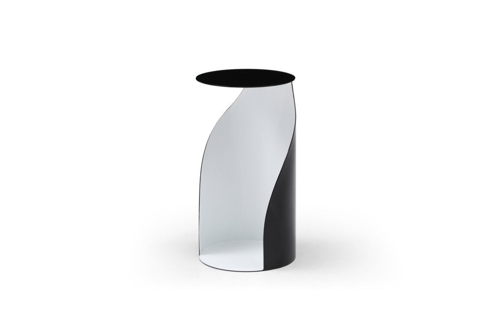 21" Black and White Steel Round Pedestal End Table — view 2