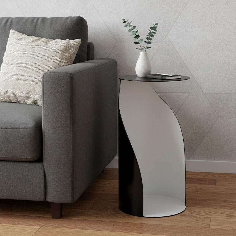 21" Black and White Steel Round Pedestal End Table — view 1