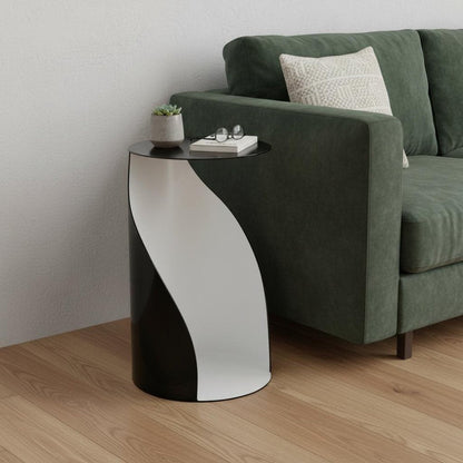 21" Black and White Steel Round Pedestal End Table HomeRoots