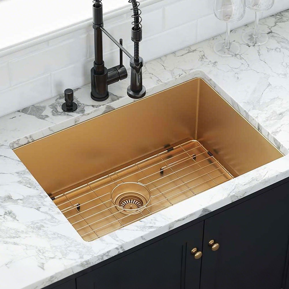 10" X 27" Gold Stainless Steel Undermount Kitchen Sink — view 1