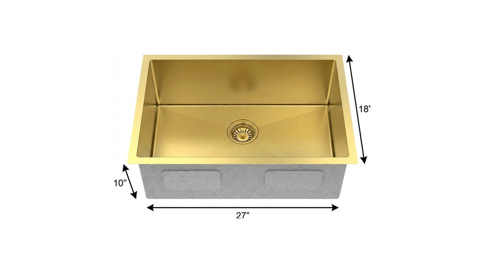 10" X 27" Gold Stainless Steel Undermount Kitchen Sink — view 13