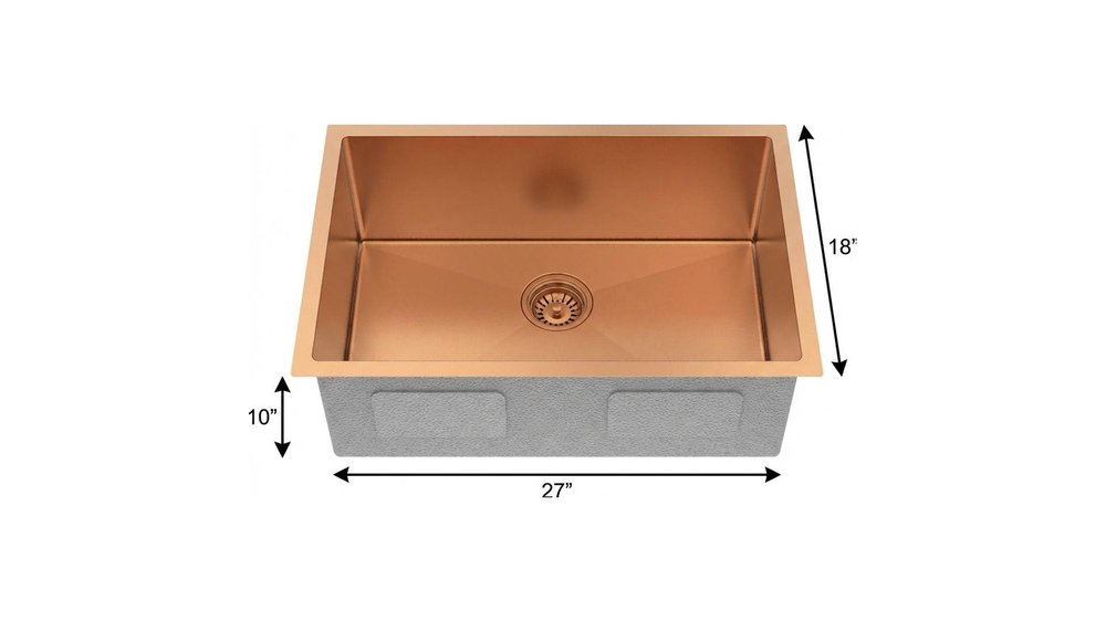 10" X 27" Rose Gold Stainless Steel Undermount Kitchen Sink — view 3