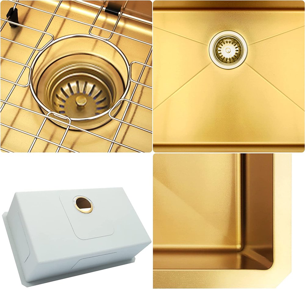 10" X 33" Gold Stainless Steel Undermount Kitchen Sink — view 2