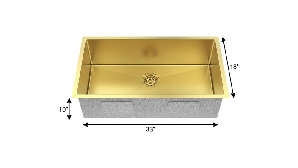 10" X 33" Gold Stainless Steel Undermount Kitchen Sink — view 7