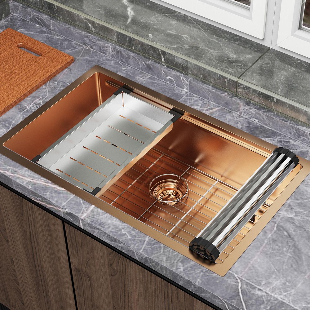 9" X 30" Gold Stainless Steel Undermount Kitchen Sink — view 1