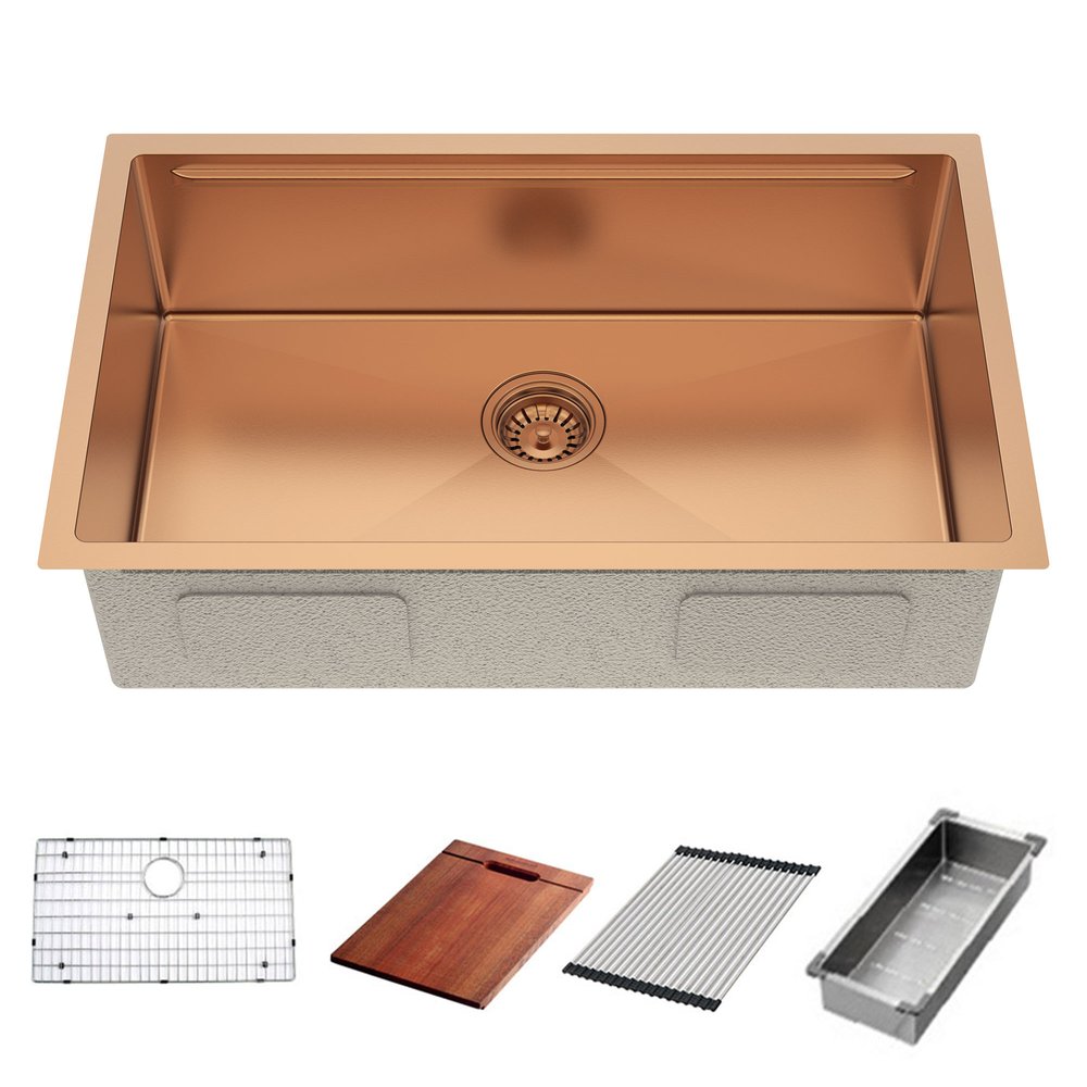 9" X 30" Gold Stainless Steel Undermount Kitchen Sink — view 2